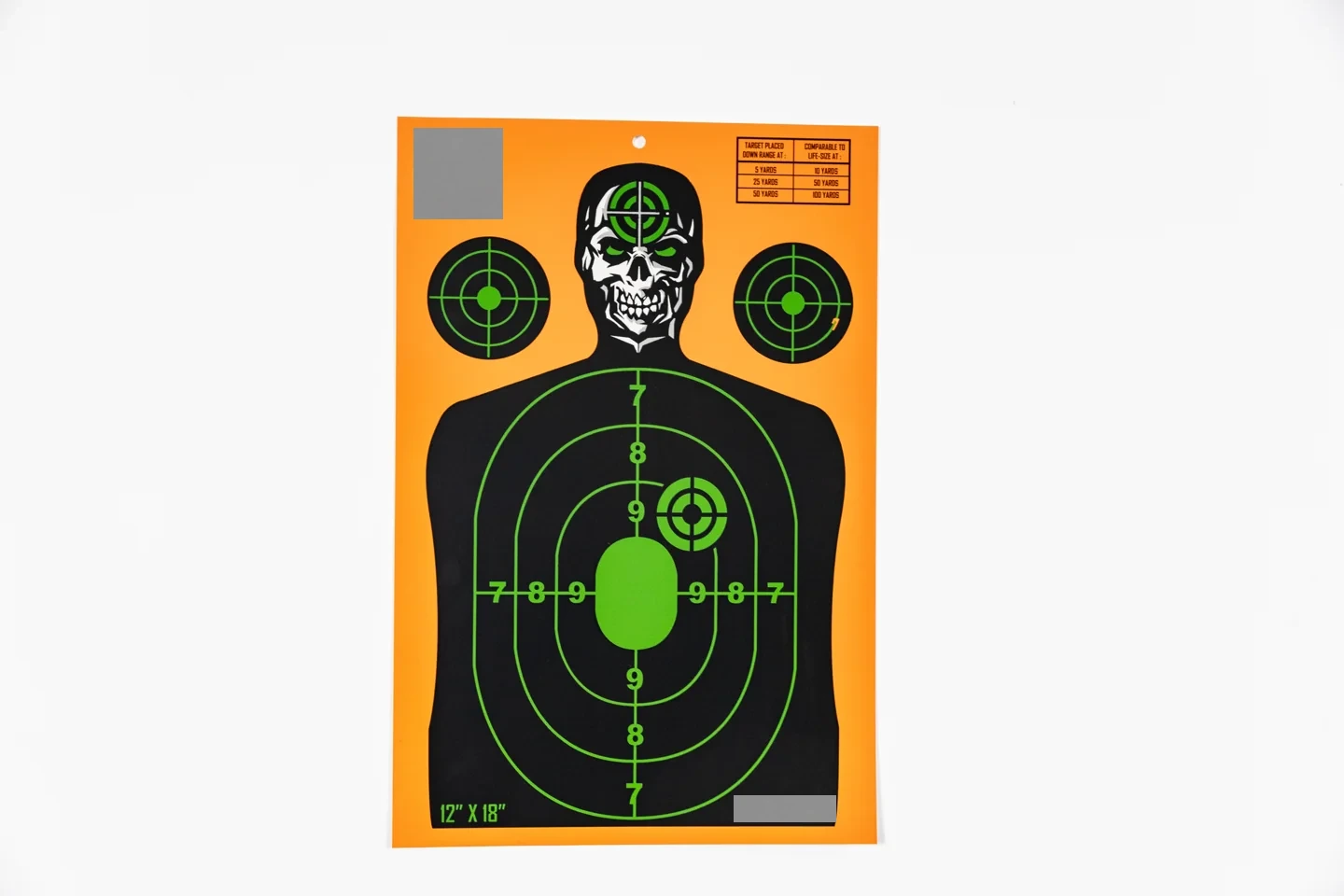 Orange silhouette with green scoring rings