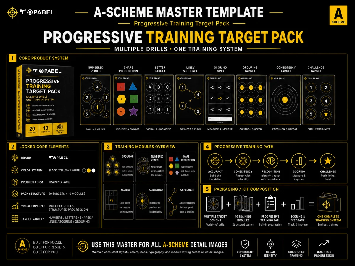 Topabel Progressive Shooting Training Target Pack (10 Drill Modules)