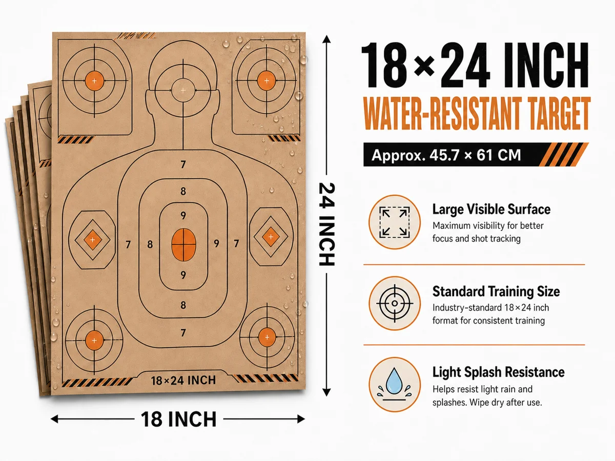 Water-Resistant Kraft Paper Multi-Zone Shooting Targets, Budget-Friendly & Customizable Sheets with Clearly Visible Bullet Holes