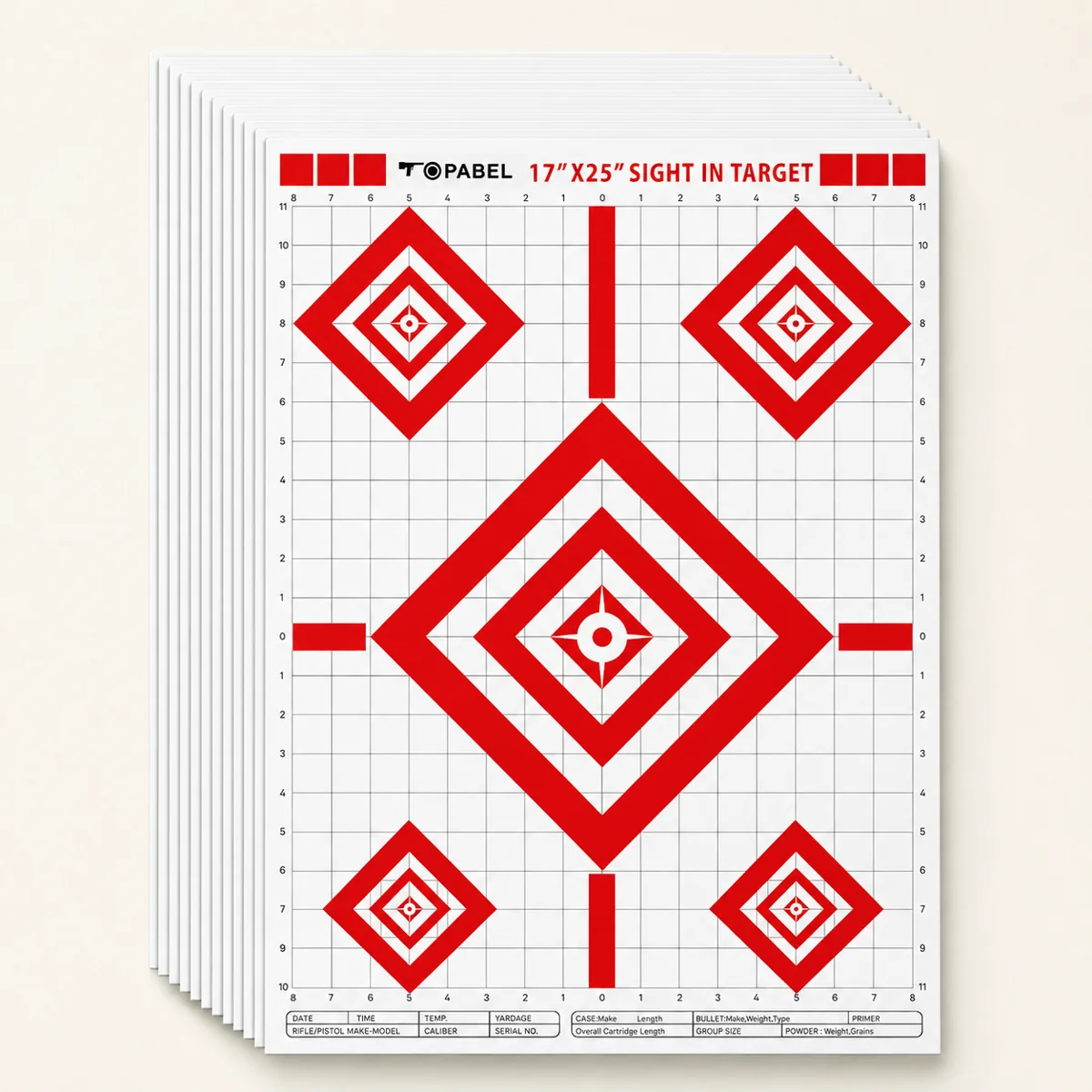Topabel 17 × 25 in Five-Zone Diamond Sight-In Paper Targets, 25 Sheets