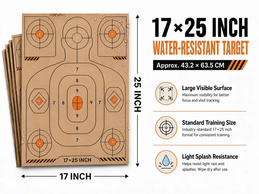 Water-Resistant Kraft Paper Multi-Zone Shooting Targets, 17X25 in,Budget-Friendly & Customizable Sheets with Clearly Visible Bullet Holes